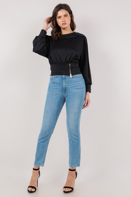 Flap sleeve zip waist sweatshirt