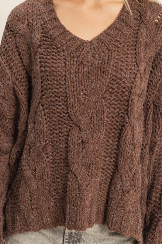 V neck cable knit sweater (3 colors)