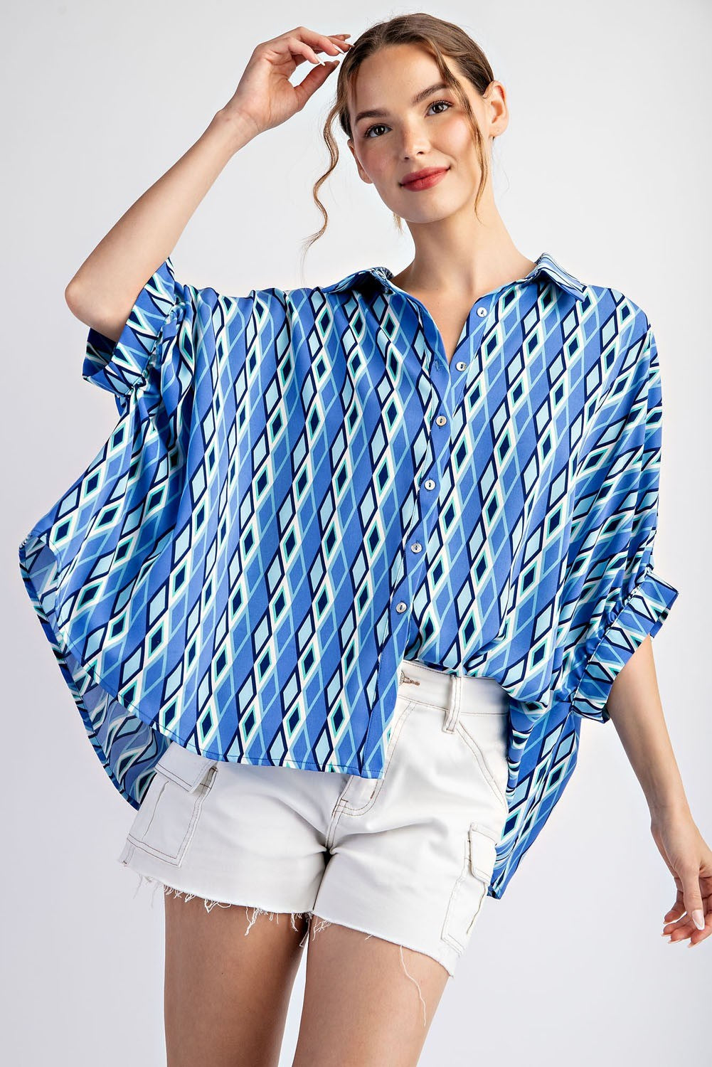 Printed dolman sleeve blouse (2 colors)