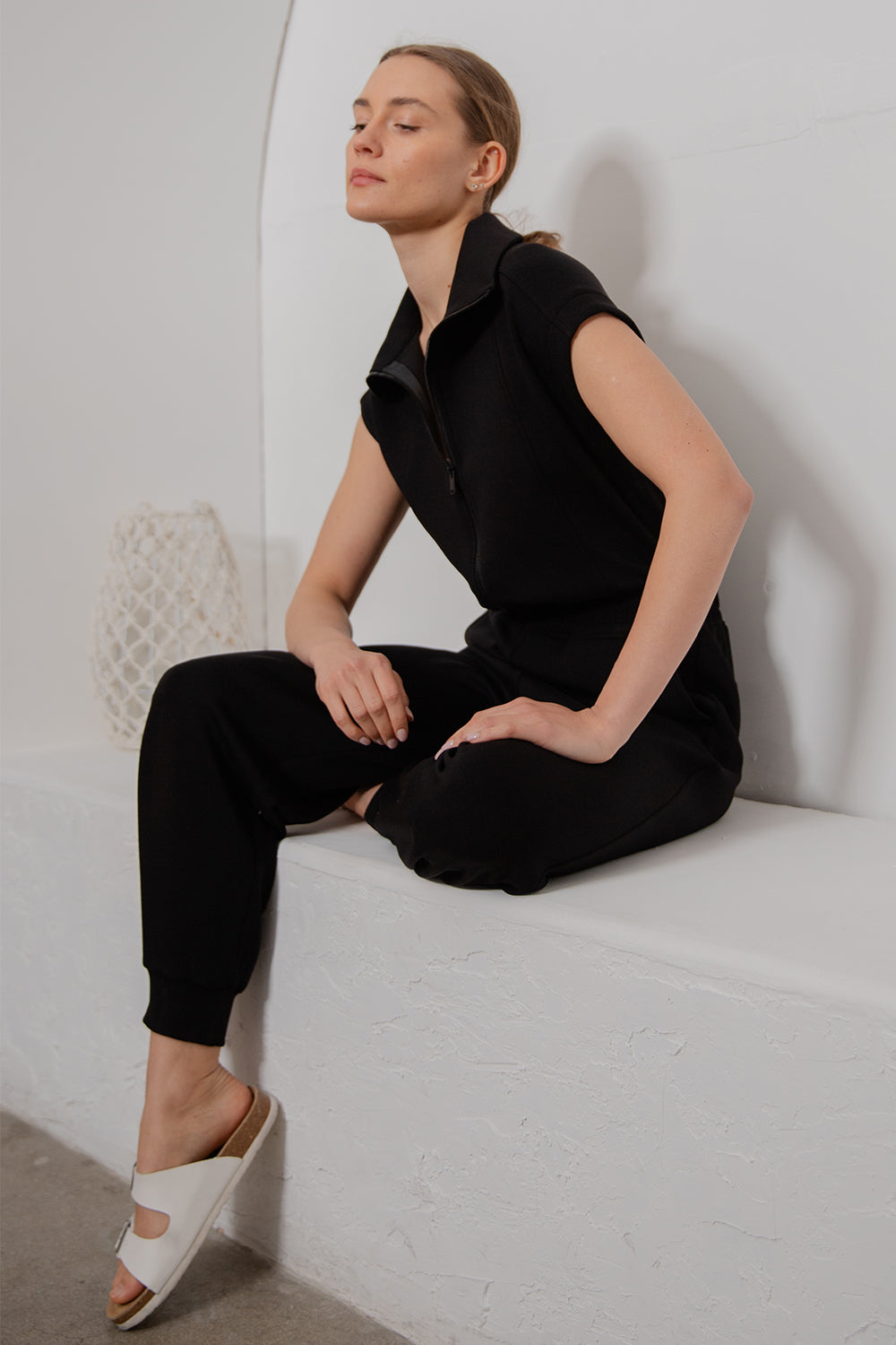 Black modal scuba jogger jumpsuit