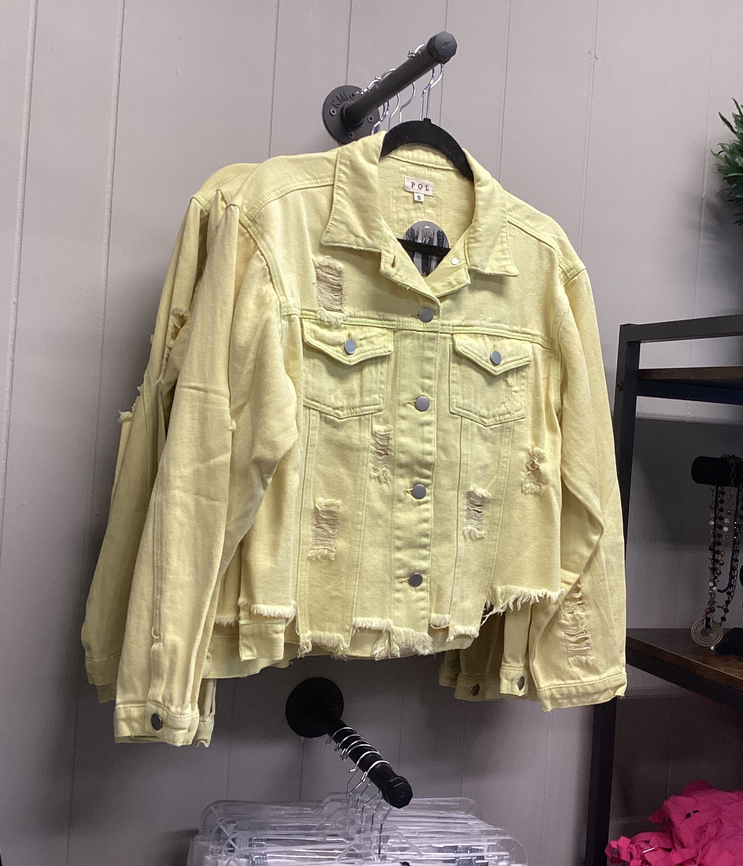 Lemon distressed denim jacket