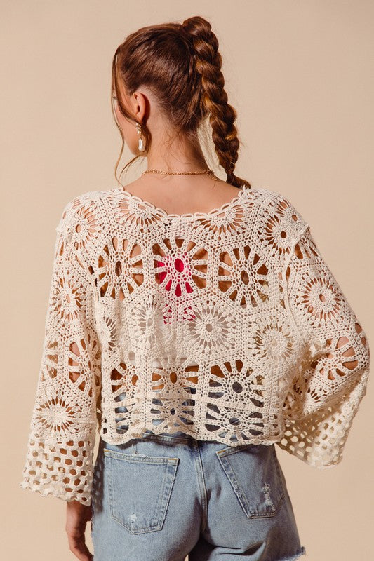 Crocheted tie front cardigan (2 colors)