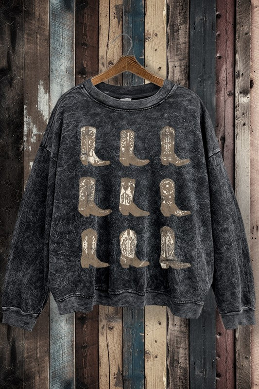 Cowboy boots mineral washed sweatshirt
