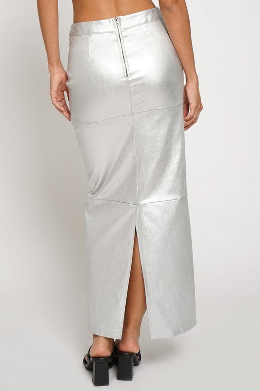 Metallic slim maxi skirt