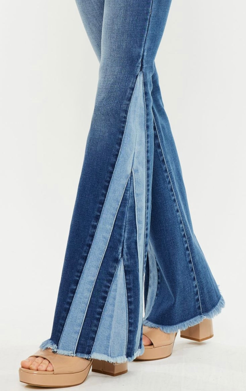 High rise piecing detail flare jeans