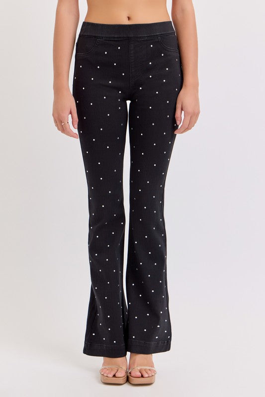 Pull on rhinestone flare jeans