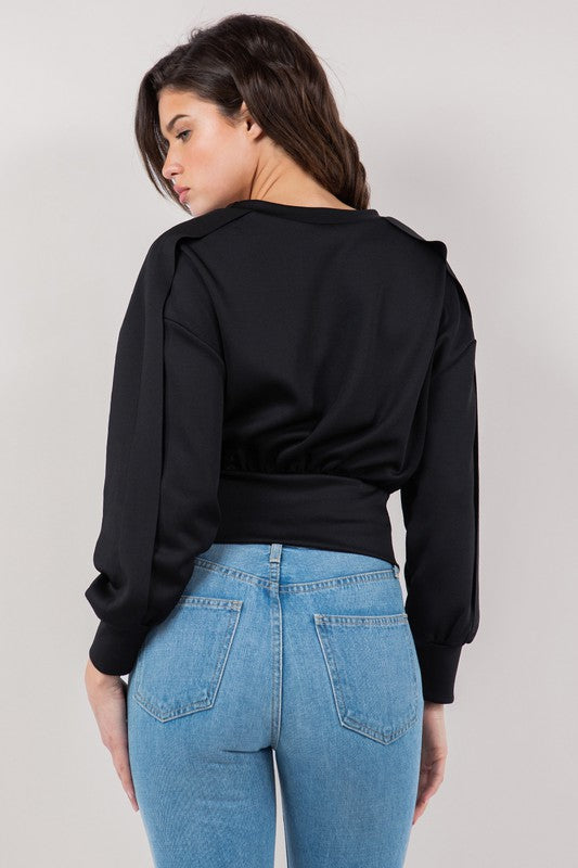 Flap sleeve zip waist sweatshirt