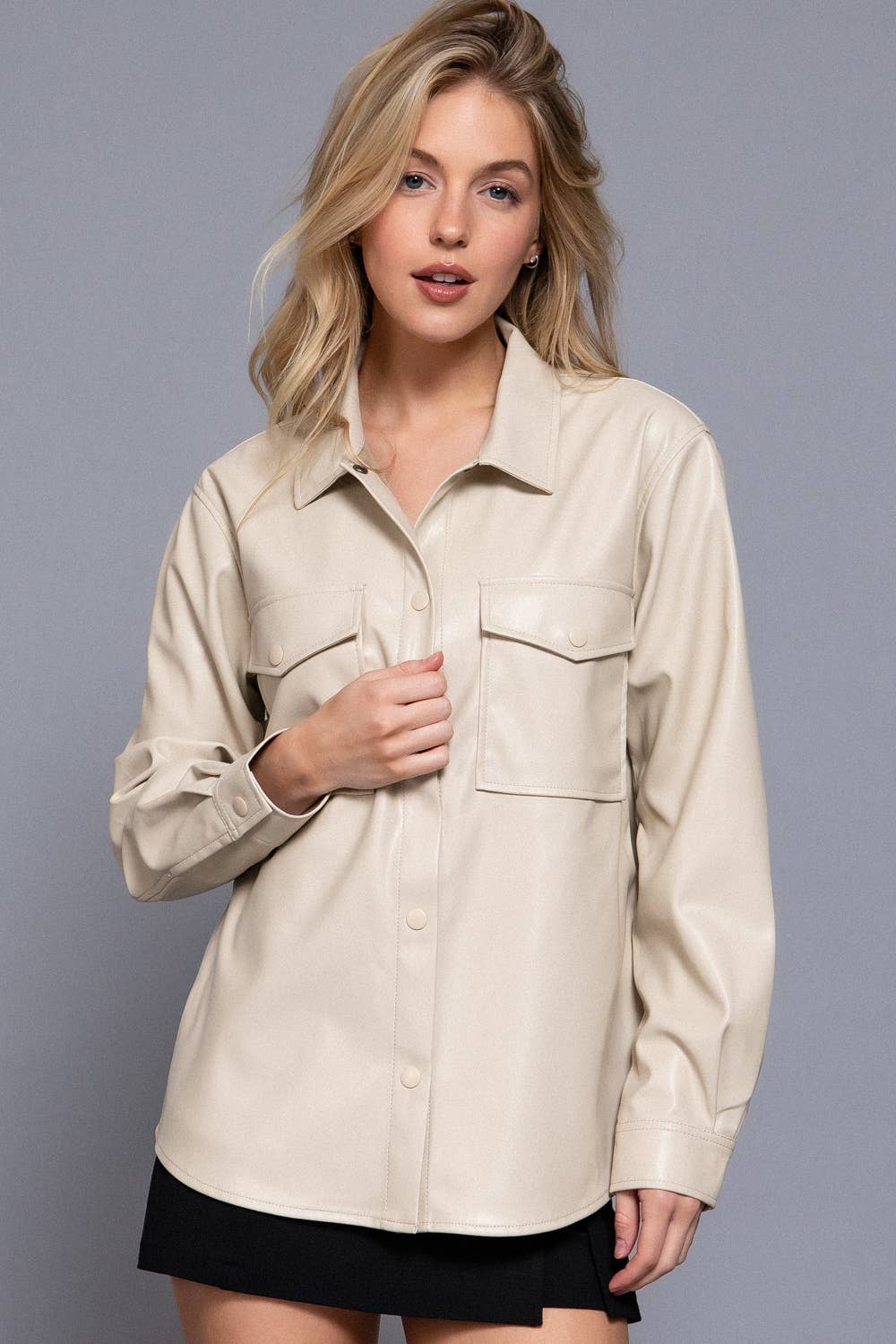Long Sleeve Faux Leather Shacket