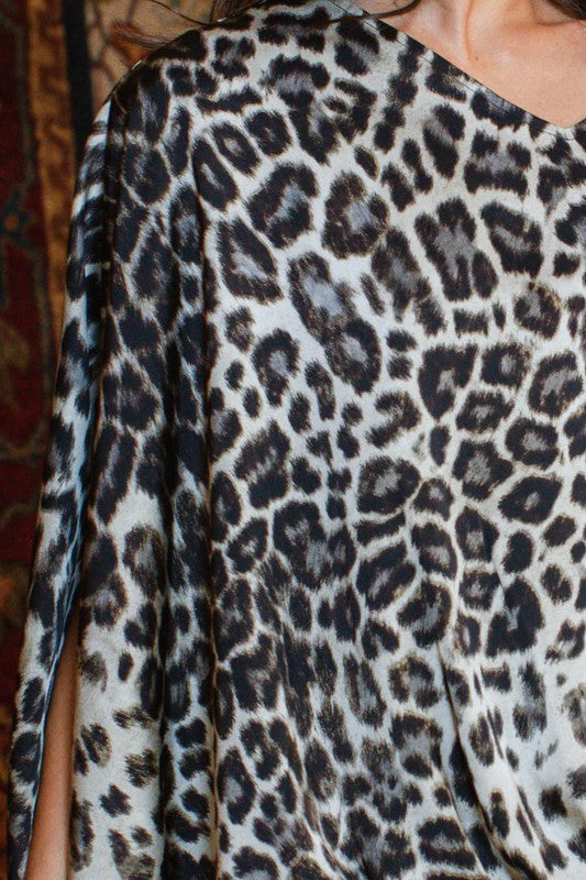 Leopard print satin poncho blouse