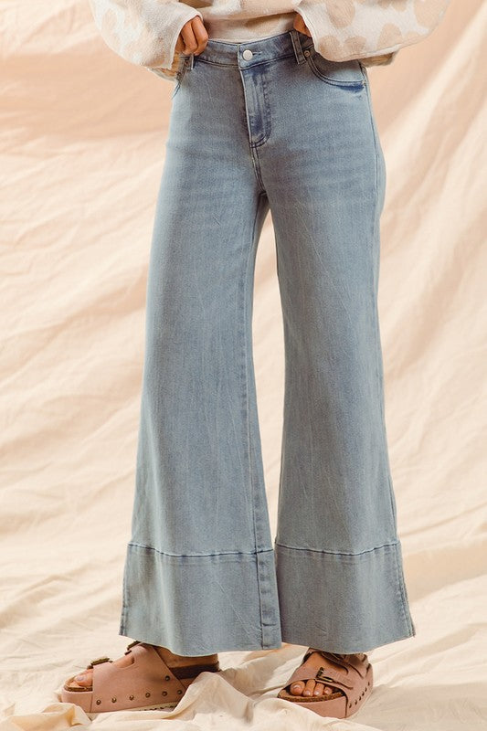 Wide leg flare denim in light wash