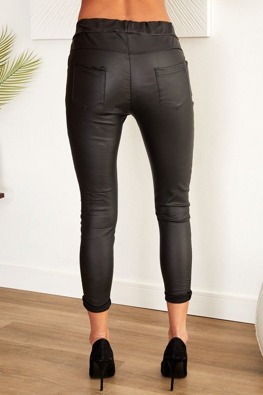 Coated jogger with lurex tie (2 colors)