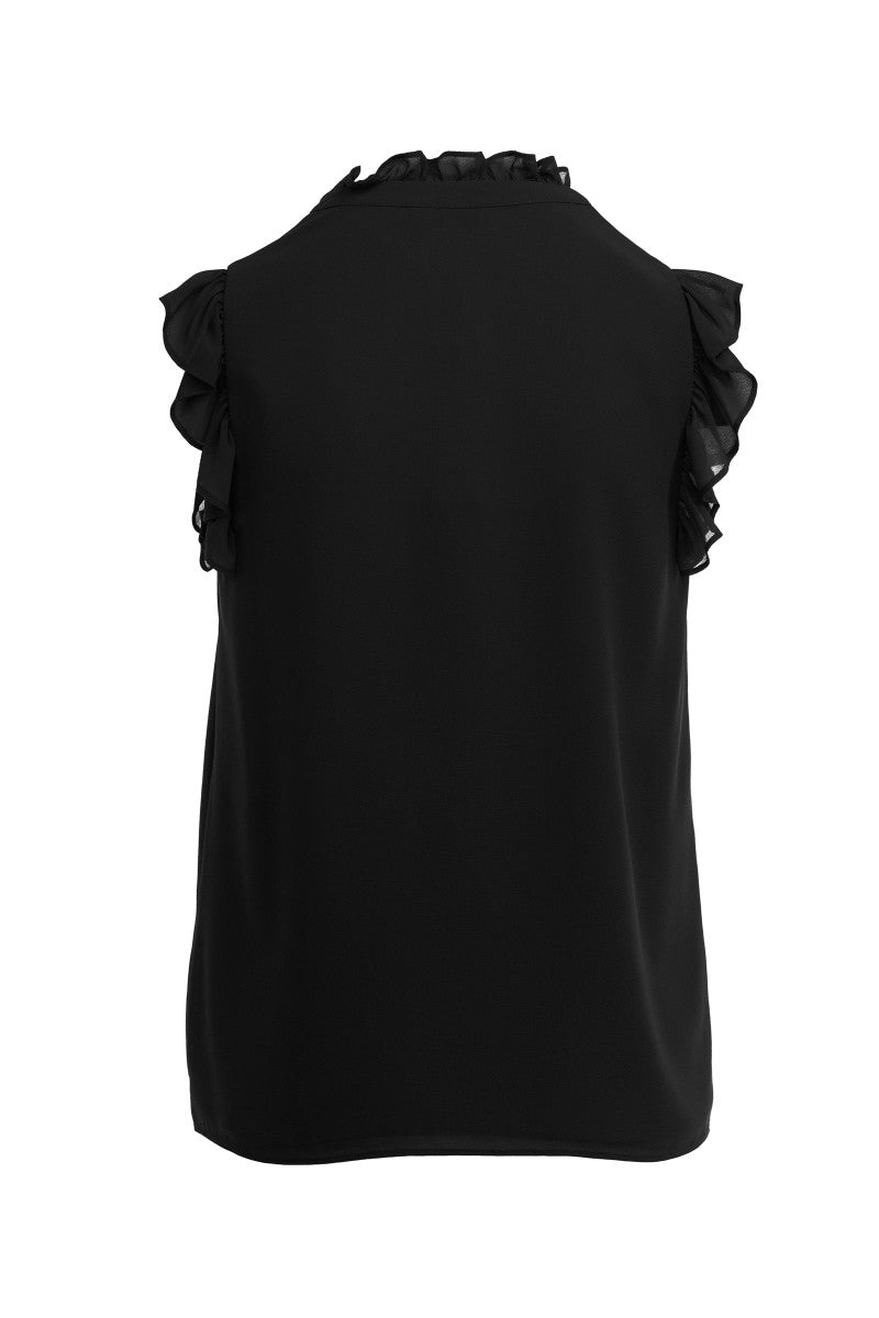 Cap sleeve ruffle blouse with front tie