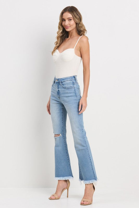 Crop flare with knee slit