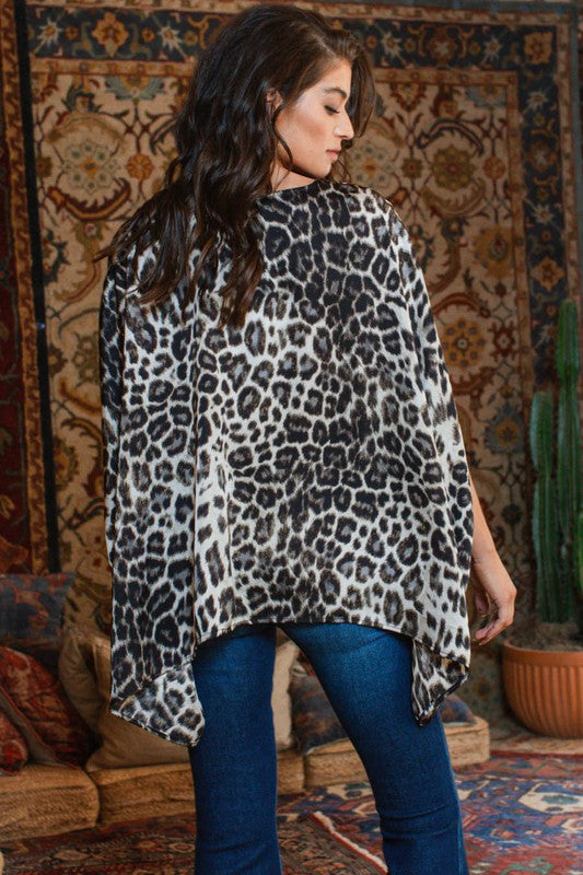 Leopard print satin poncho blouse