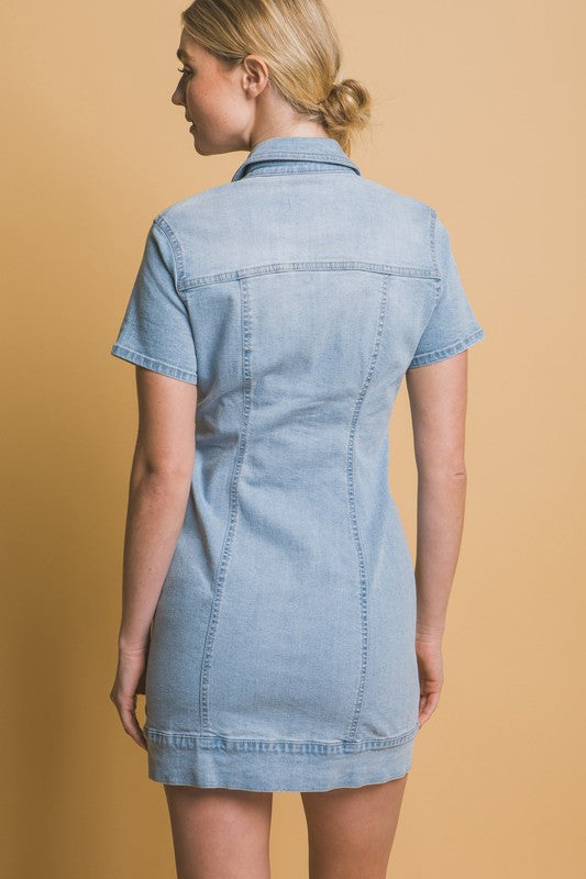 Button front denim dress