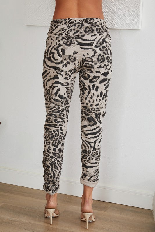 Cheetah print crinkle joggers