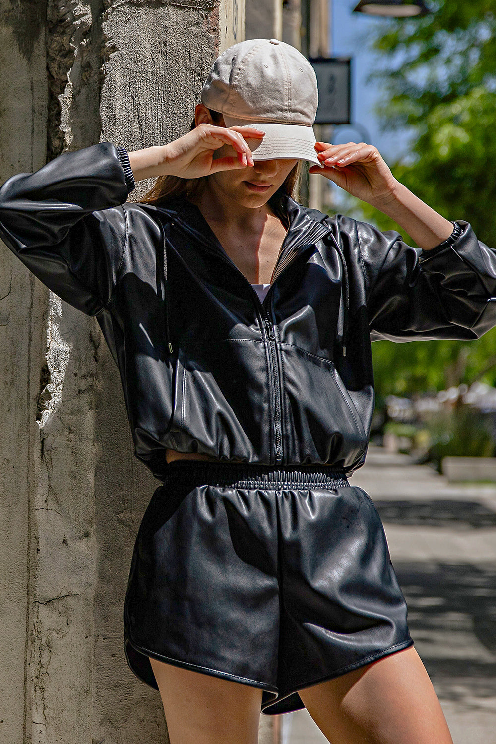 Vegan short hooded bomber jacket