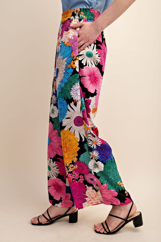 Floral elastic waist pull on pant