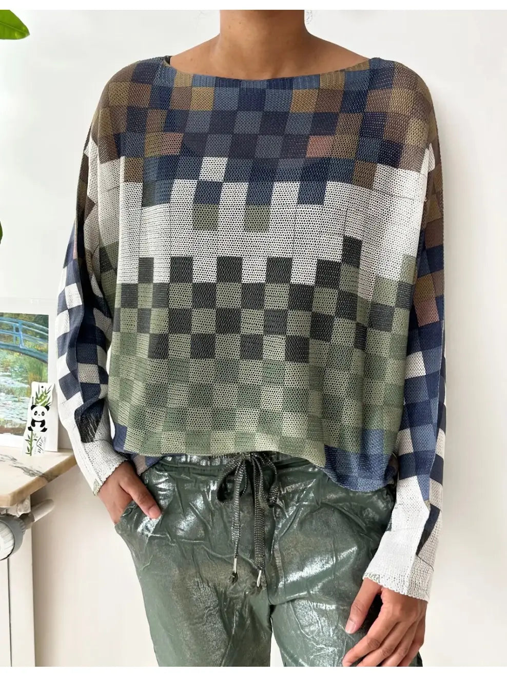 Multi color square patterned sweater