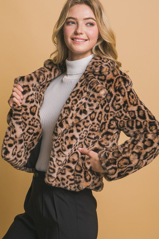 Leopard fur short jacket