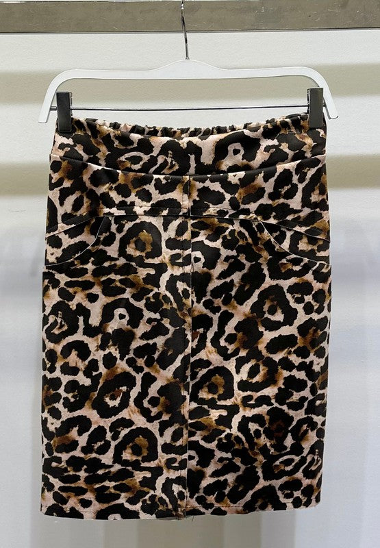 Faux suede animal print skirt