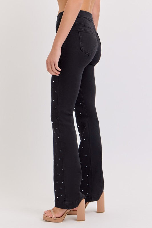 Pull on rhinestone flare jeans