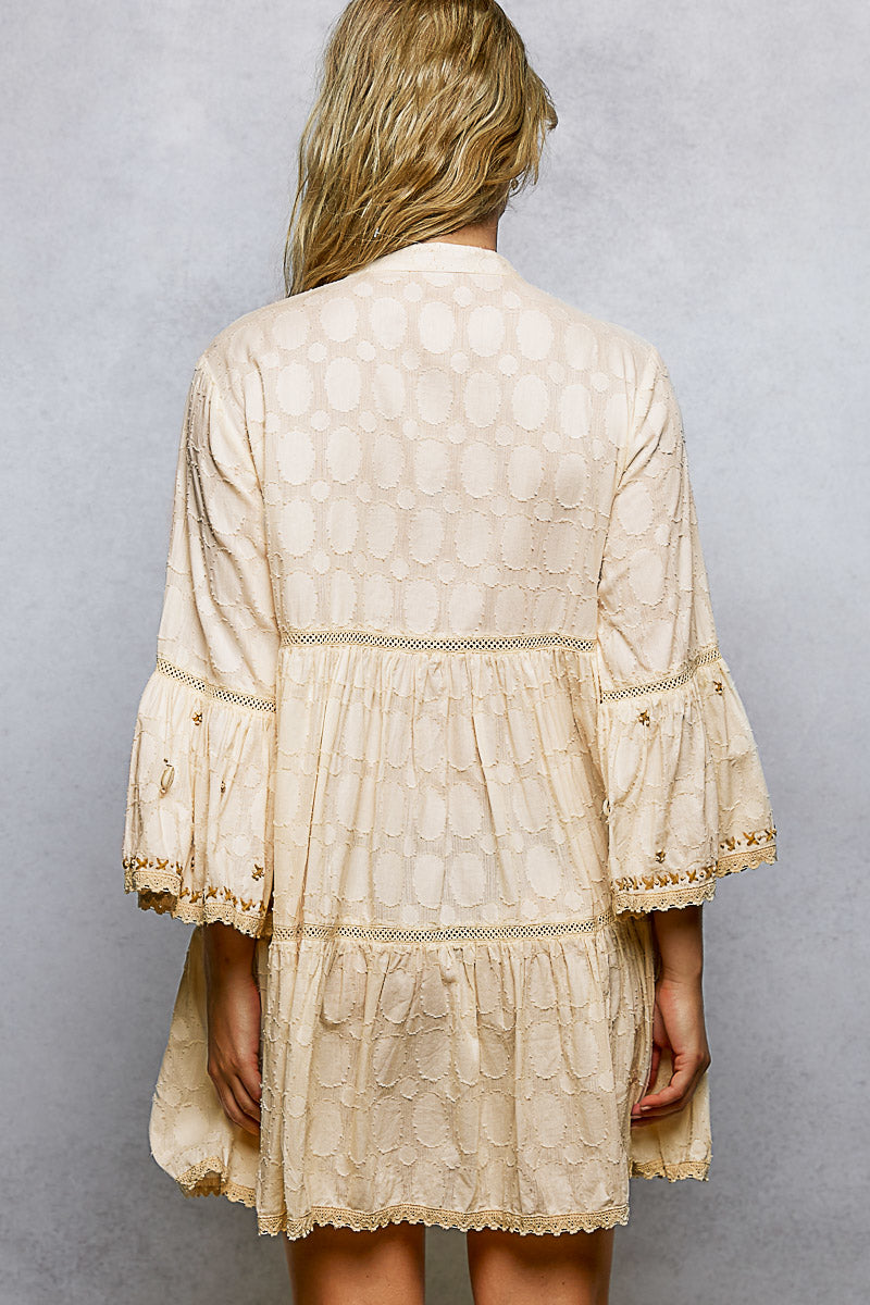 Embroidered mini dress with shell detail