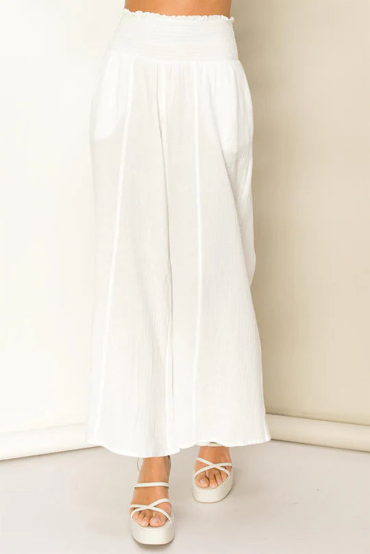 High waisted gauze pull on wide leg pants