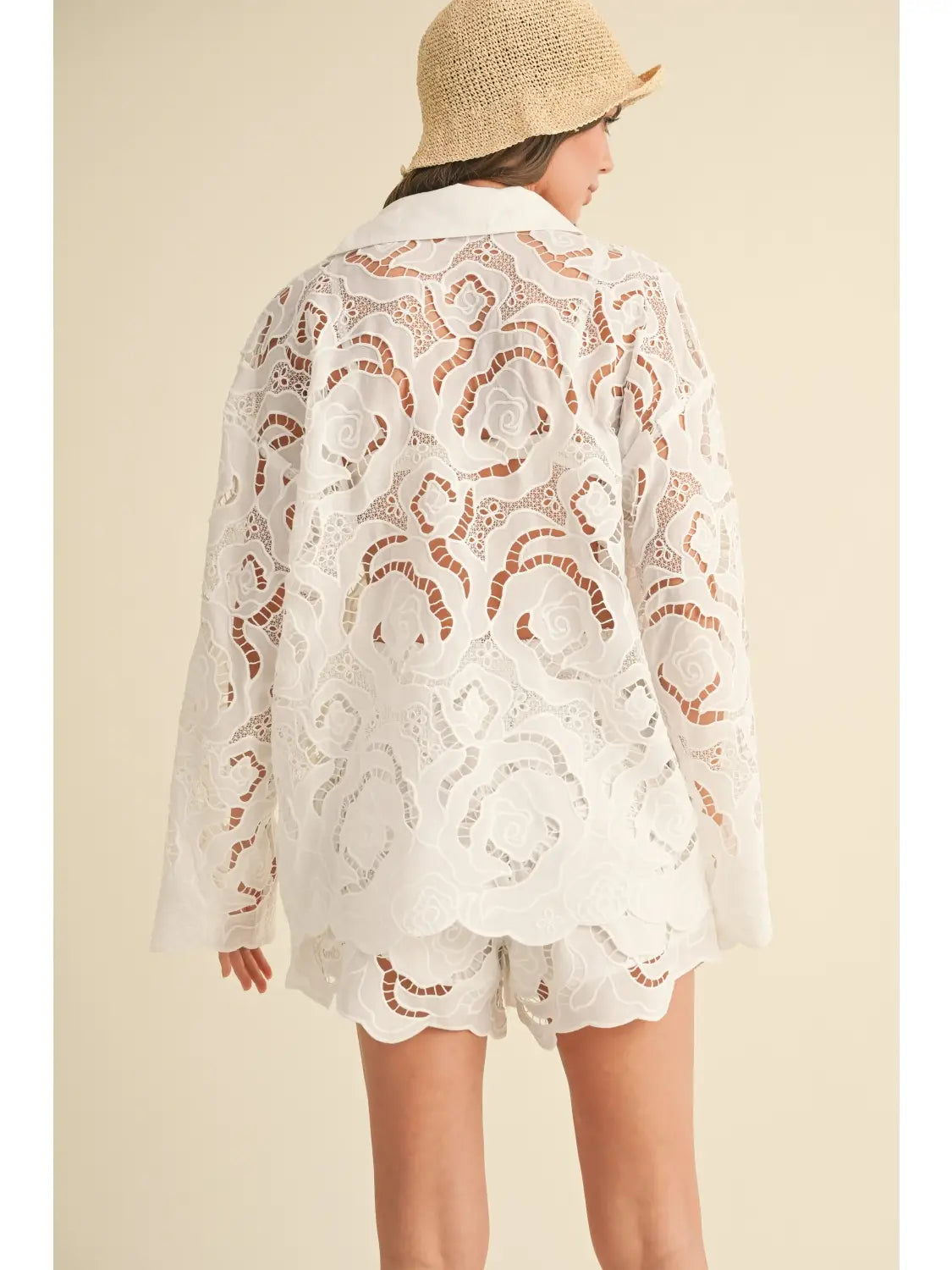 Floral eyelet patterned button down
