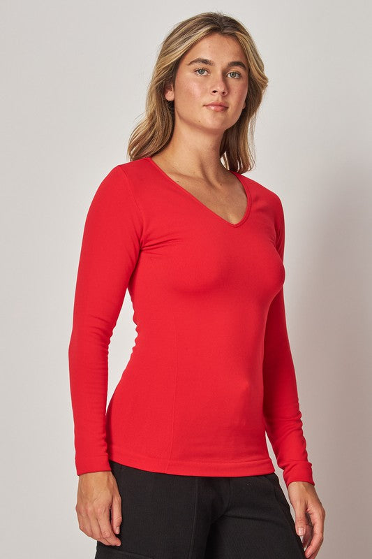 Fleece lined v neck top (multiple colors) One size
