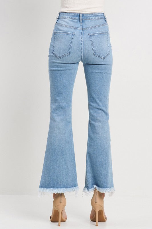 Crop flare with knee slit