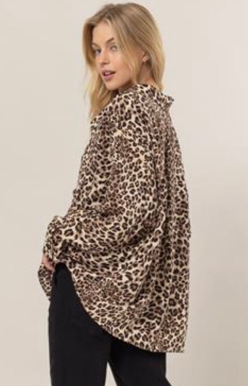 Leopard print button down blouse