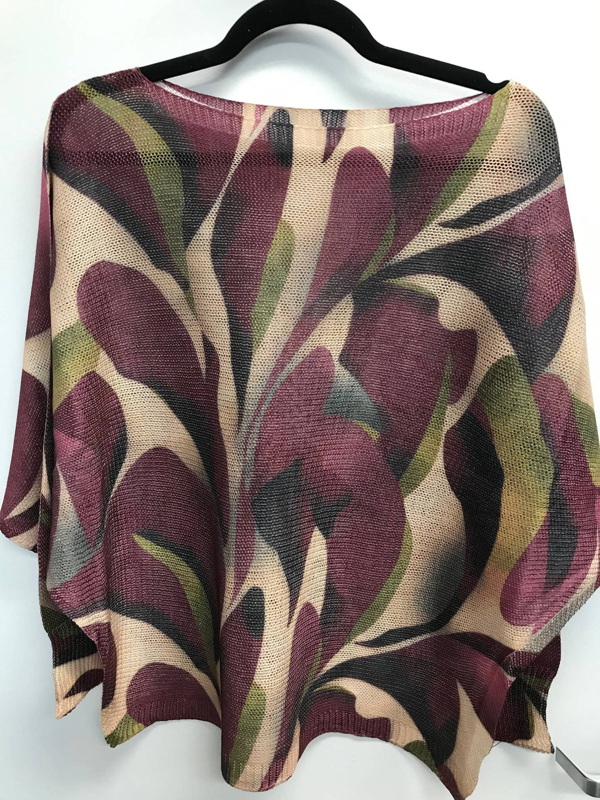 VI421 Plum Leaves Fall Round Neck Knit Printed Sweater