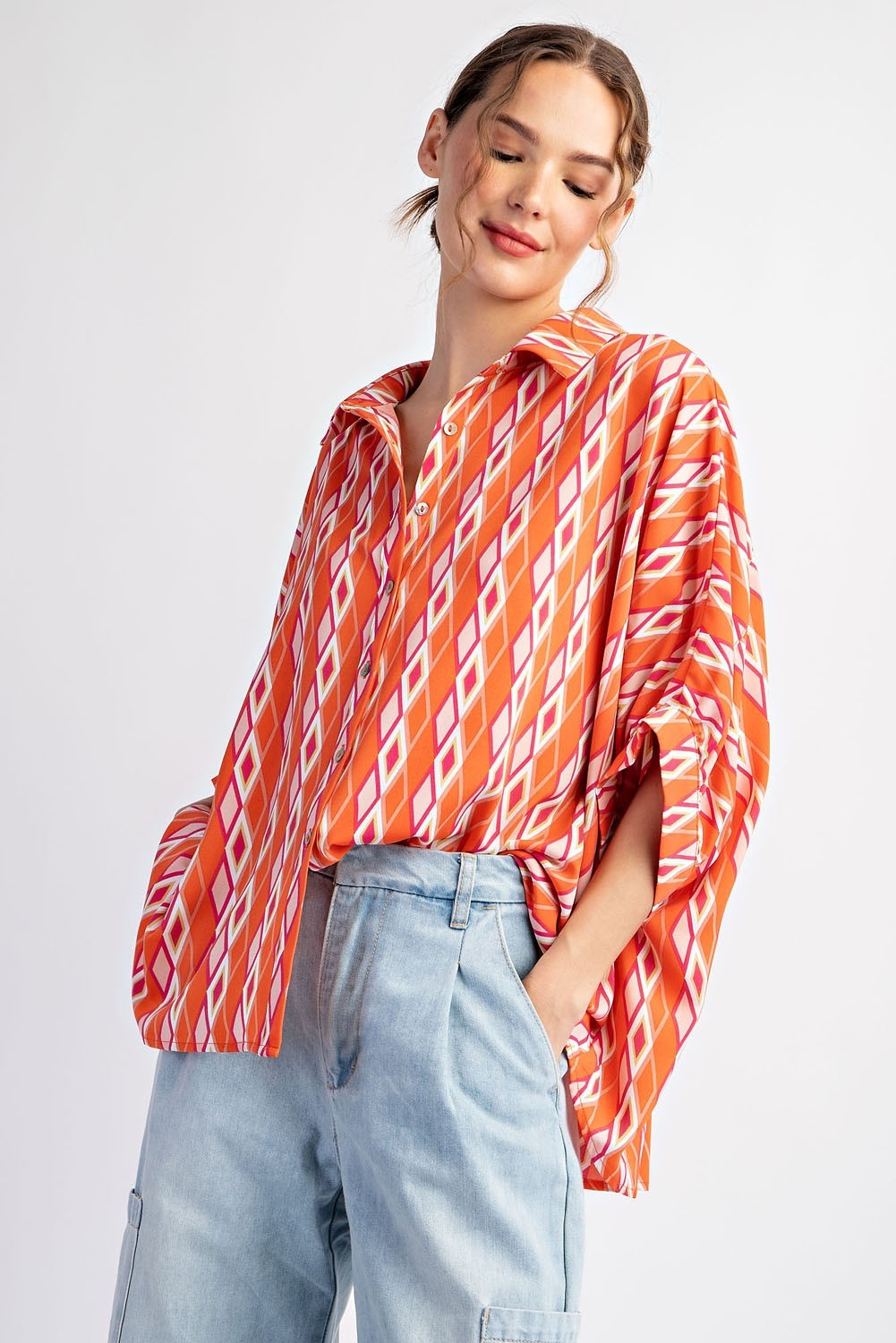 Printed dolman sleeve blouse (2 colors)