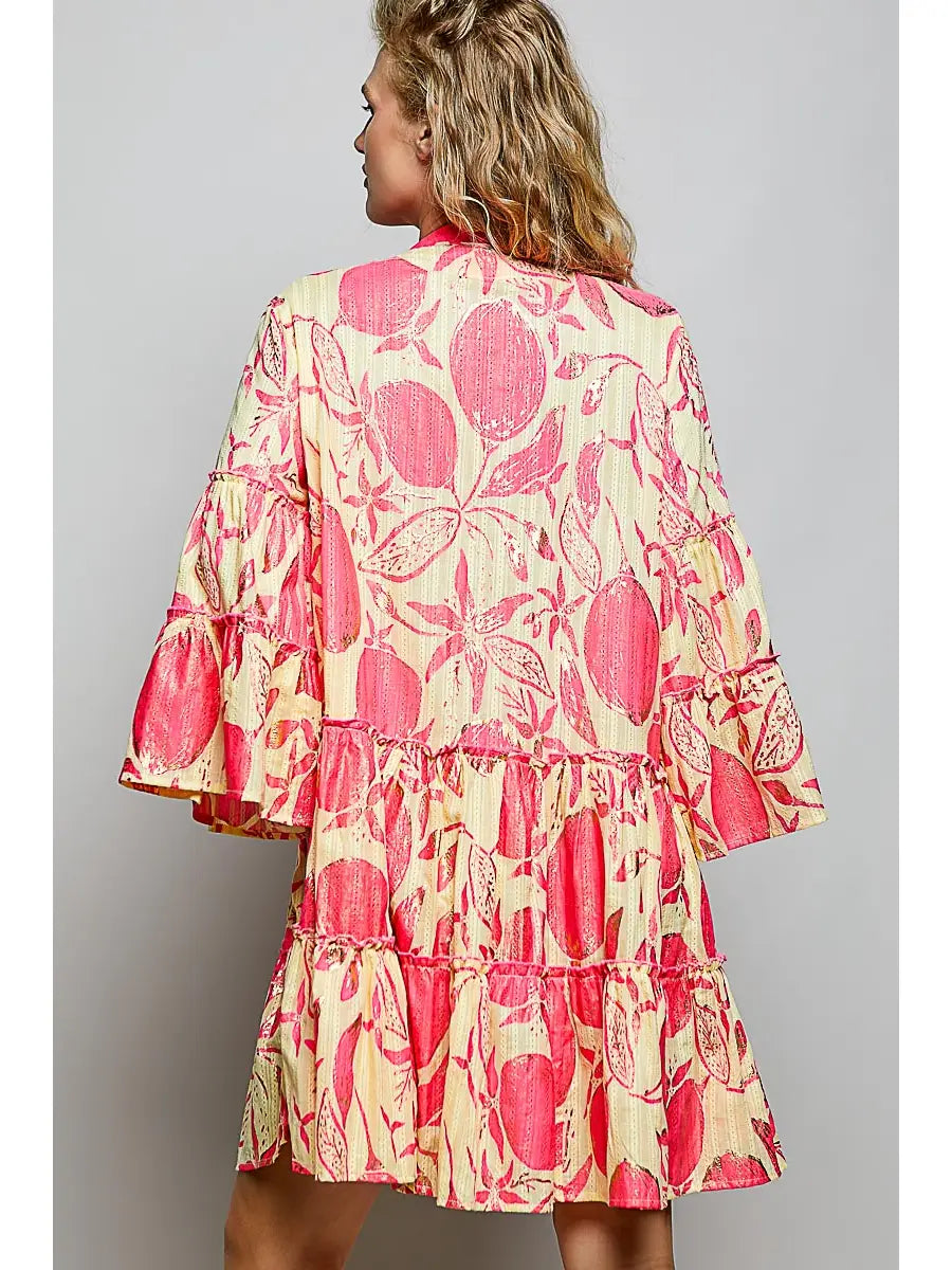 Floral ruffle stand collar dress