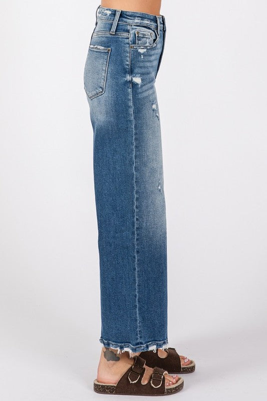 27” inseam destroyed wide leg jeans