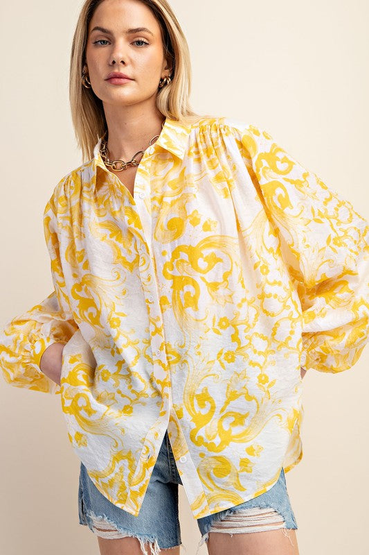 Vibrant yellow printed blouse
