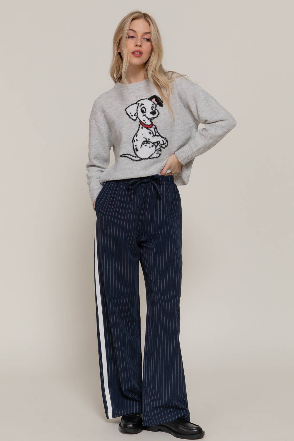 Side Stripe Detail Y/D Stripe Long Pants with Drawstring