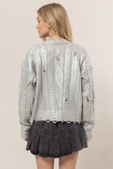 Silver metallic distressed sweater