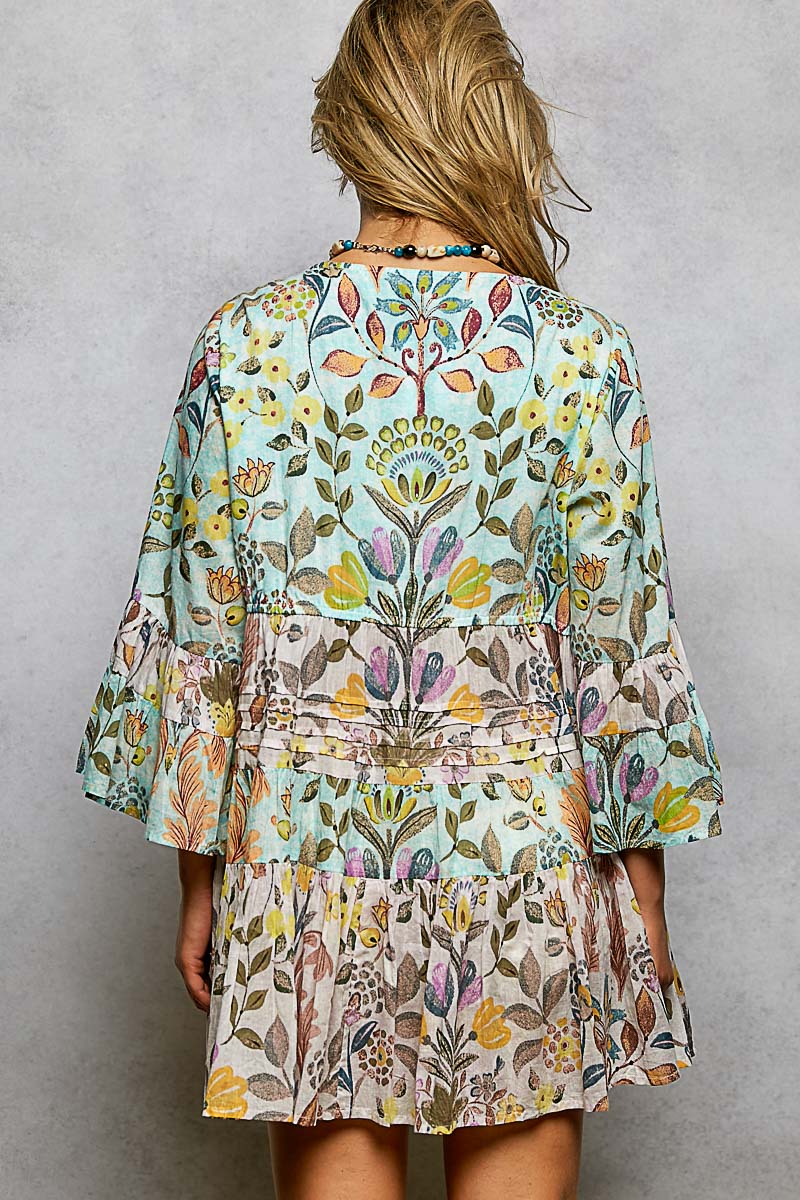 V neck 3/4 sleeve relaxed fit dress