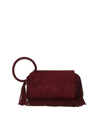 Burgundy Suede fringe wristlet