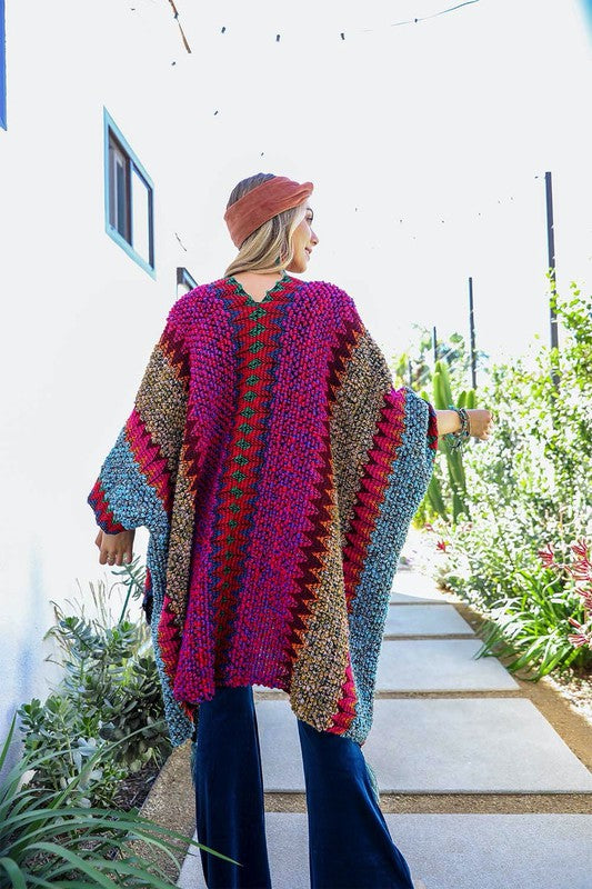 Colorful crochet ruana (one size)