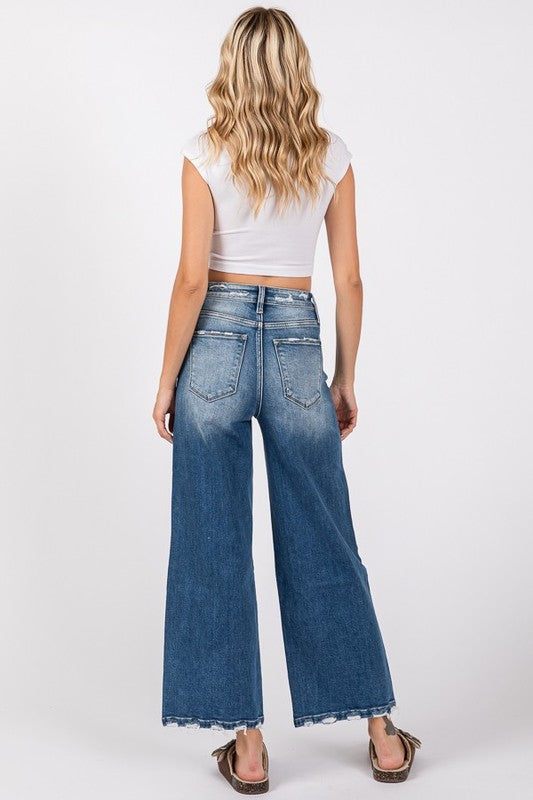 27” inseam destroyed wide leg jeans