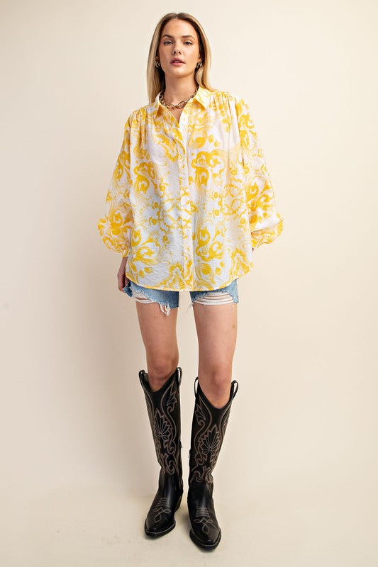 Vibrant yellow printed blouse