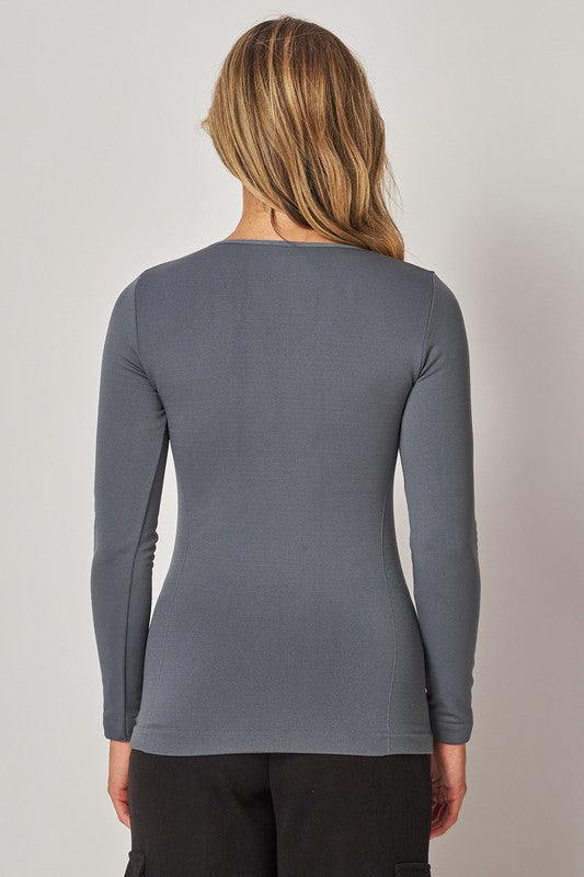 Fleece lined v neck top (multiple colors) One size