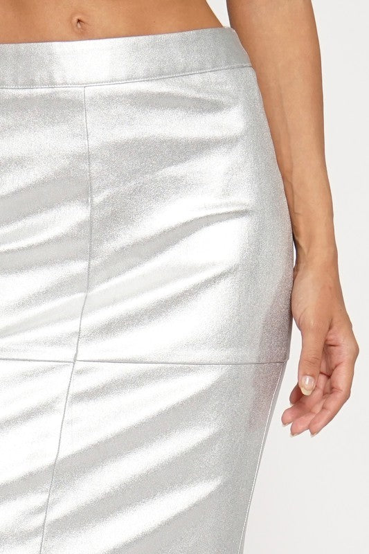 Metallic slim maxi skirt