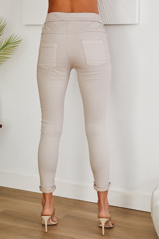 Texture stripe crinkle jogger with zipper pockets