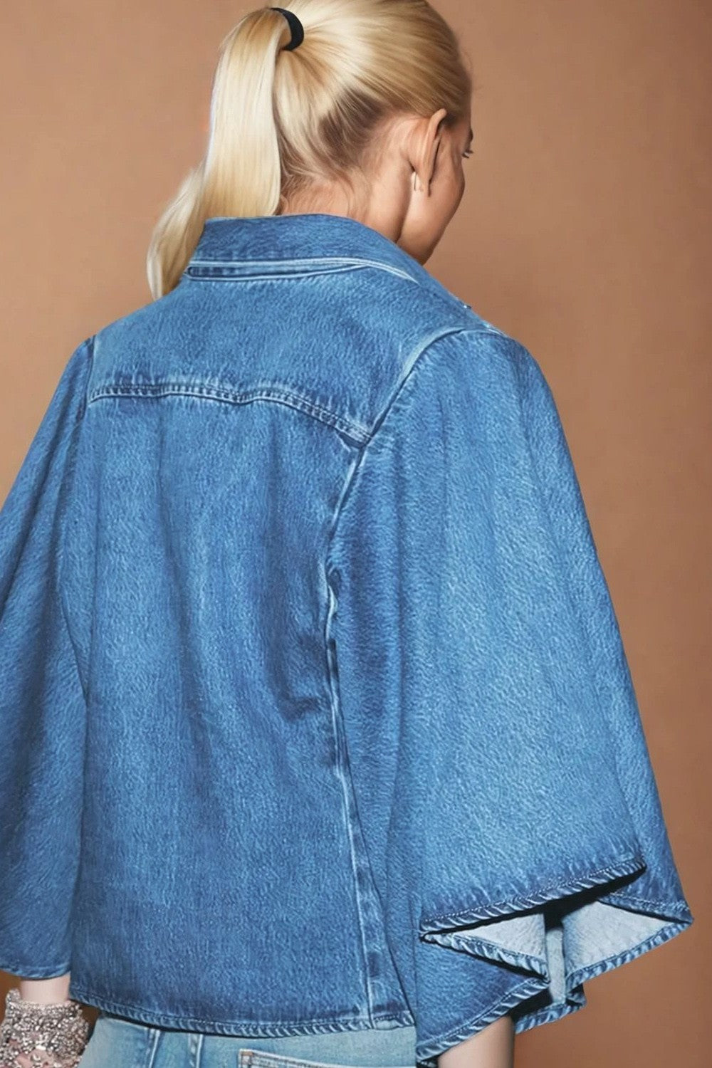 Trumpet sleeve denim blouse