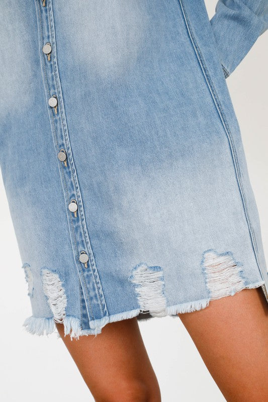 Denim destroyed bottom shirt dress