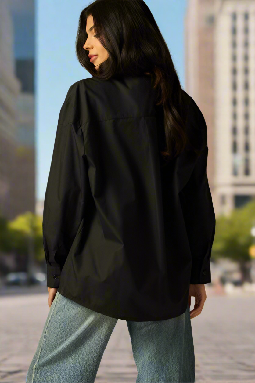 Black cotton menswear inspired button down